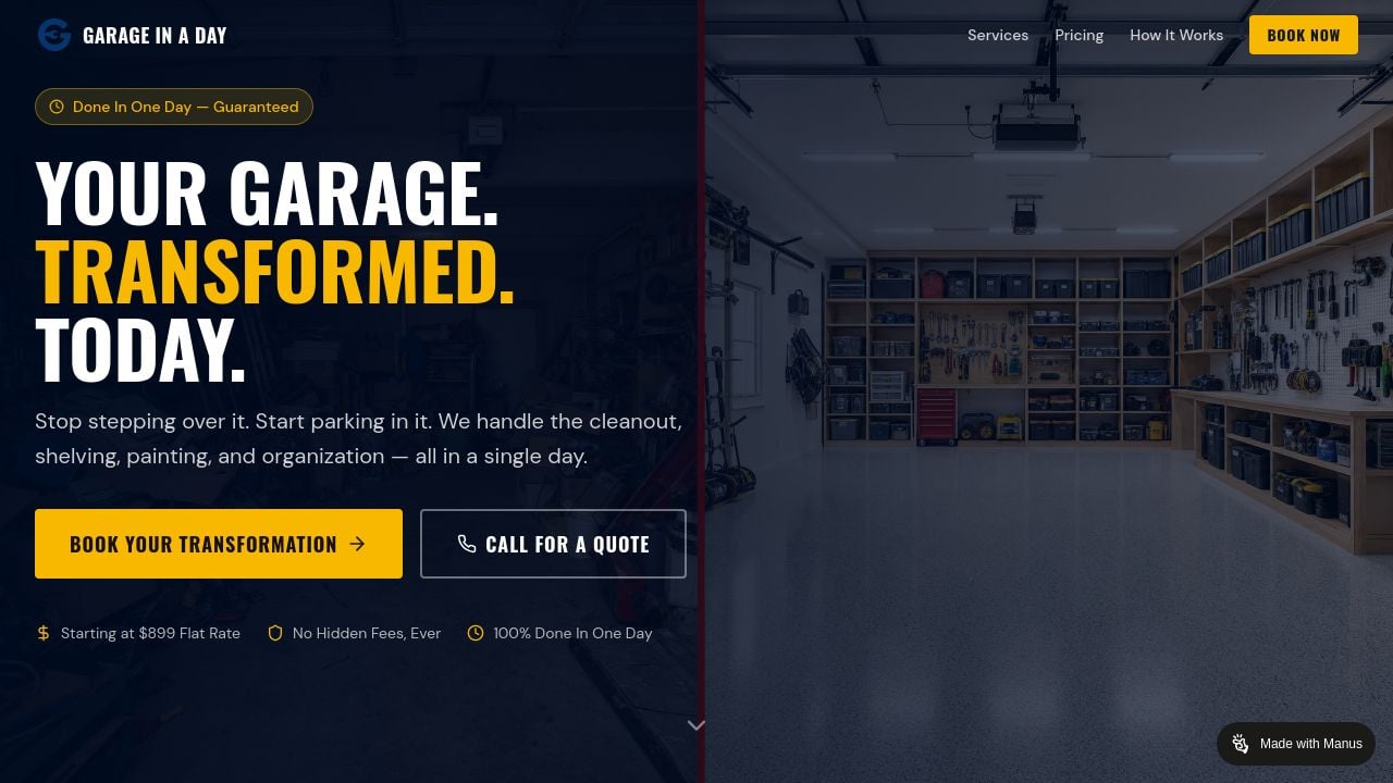 Screenshot of Garageinaday.com