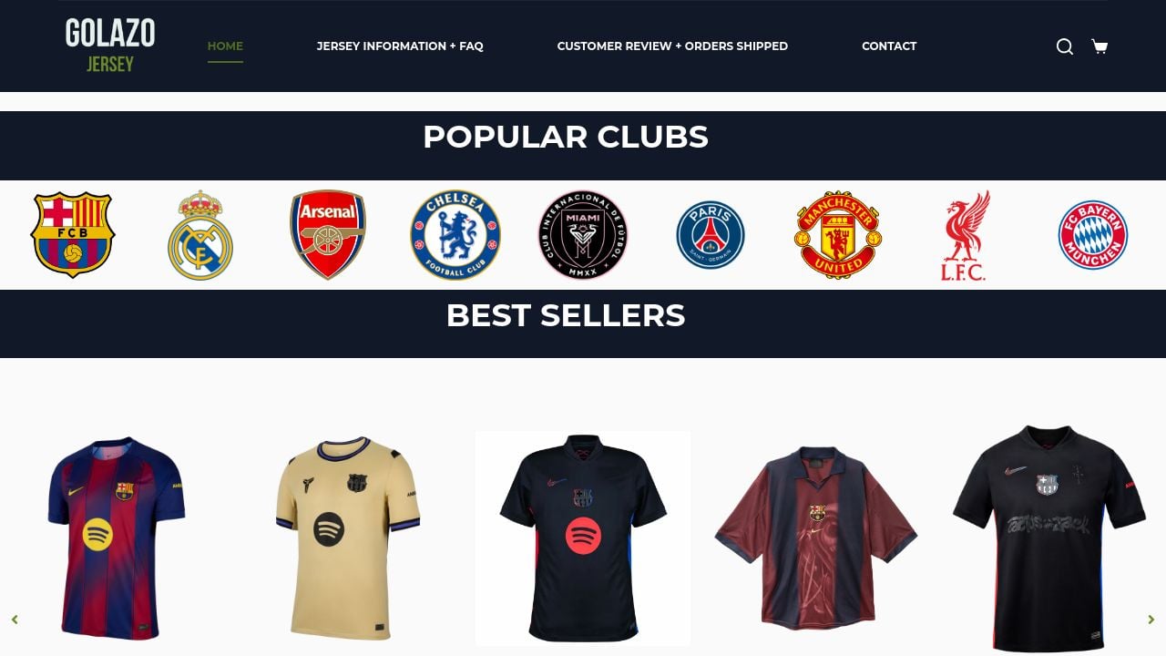 Screenshot of Golazojersey.com
