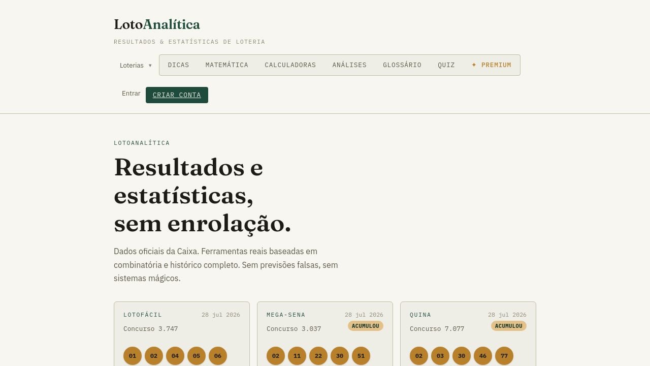 Screenshot of Lotoanalitica.com.br