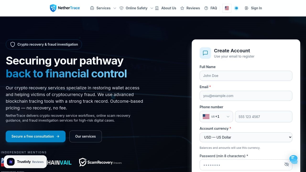 Screenshot of Nethertrace.co