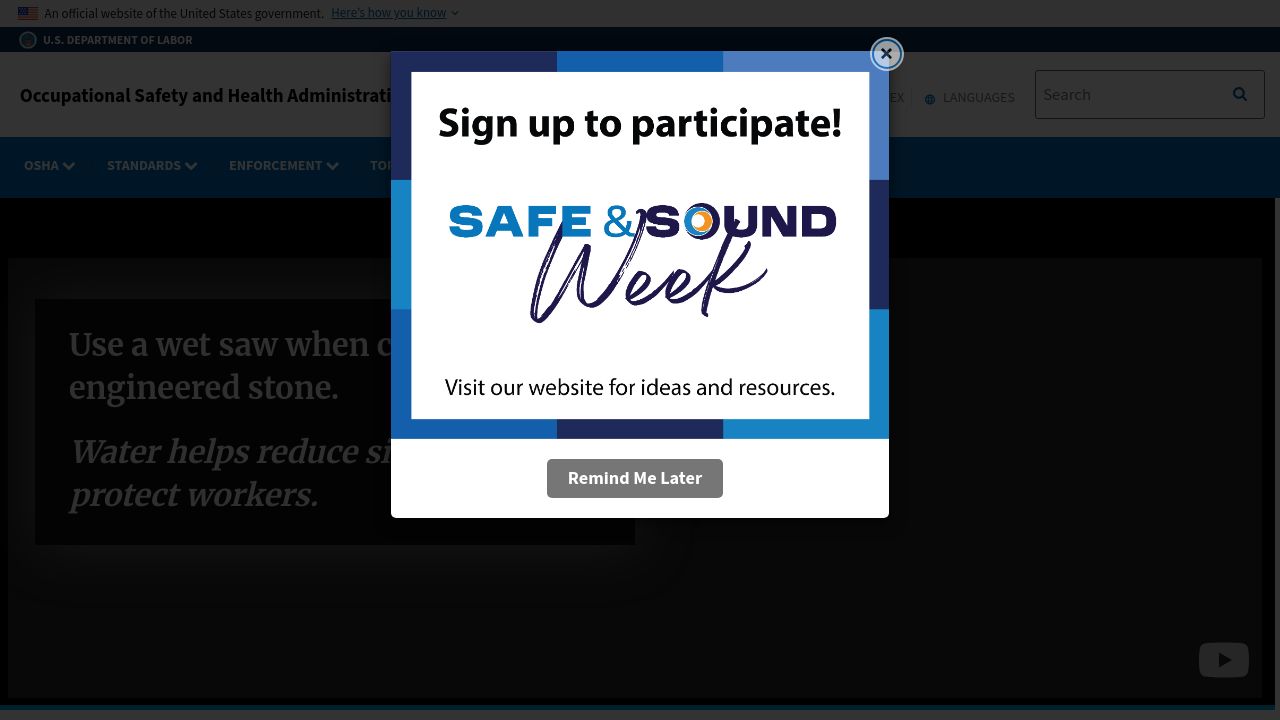 Screenshot of Osha.gov