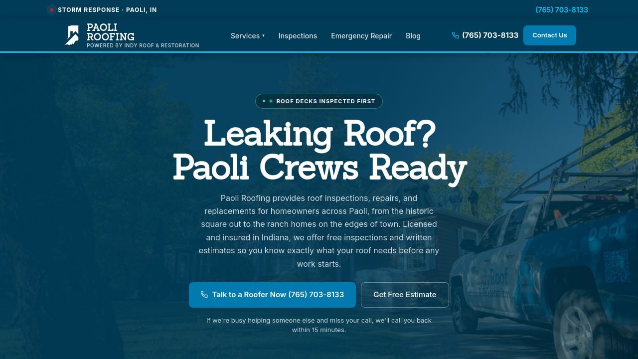 Screenshot of Paoliroofing.com