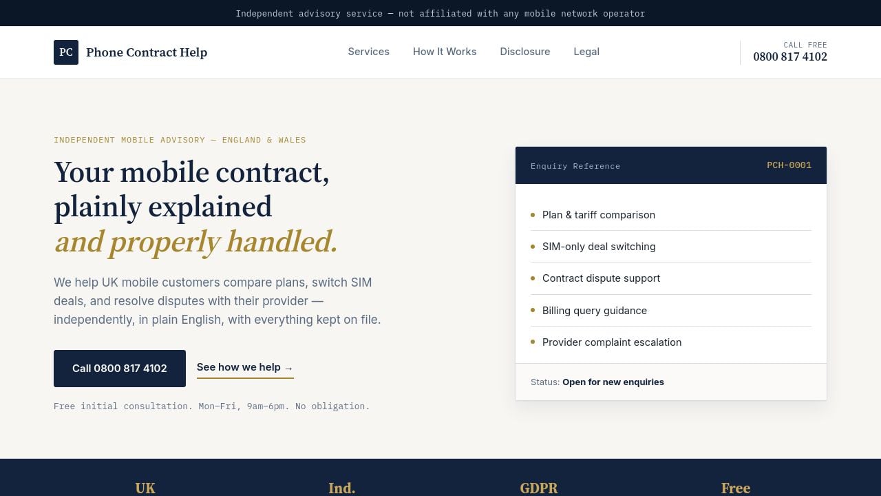 Screenshot of Phonecontracthelp.online