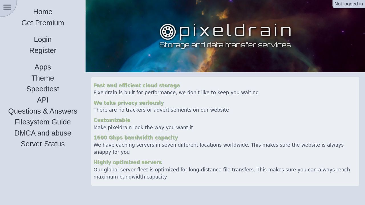 Screenshot of Pixeldrain.com
