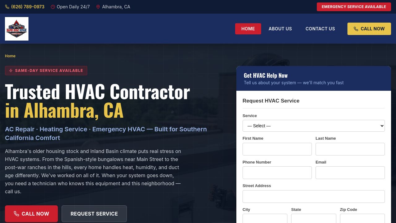 Screenshot of Rapidhvacrepairalhambra.com