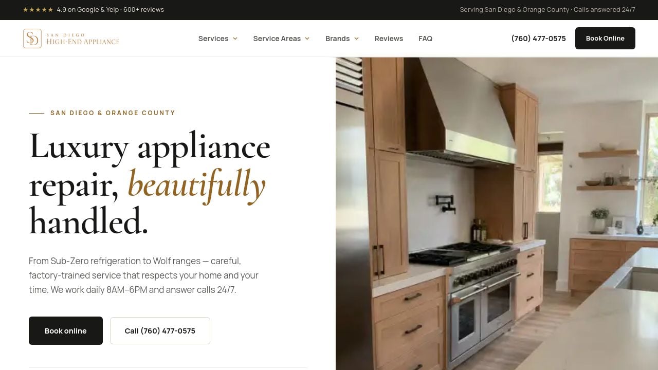 Screenshot of Sandiegohighendappliance.com