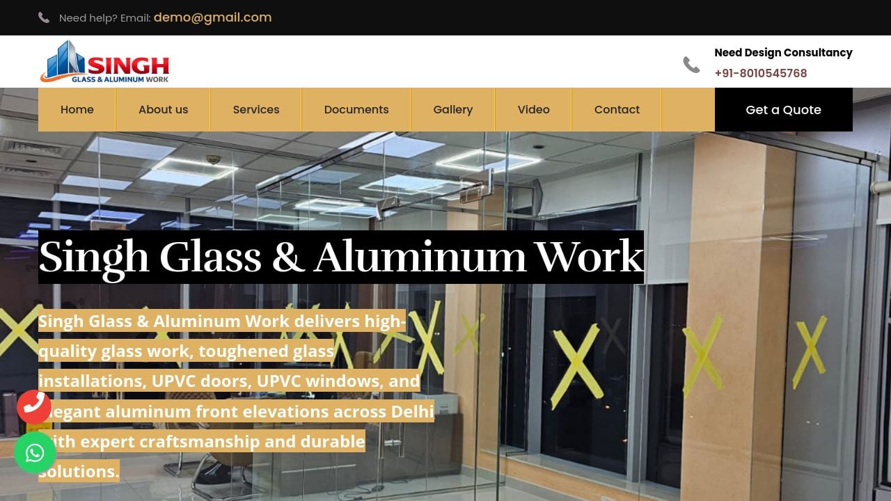 Screenshot of Singhglassandaluminiumwork.com