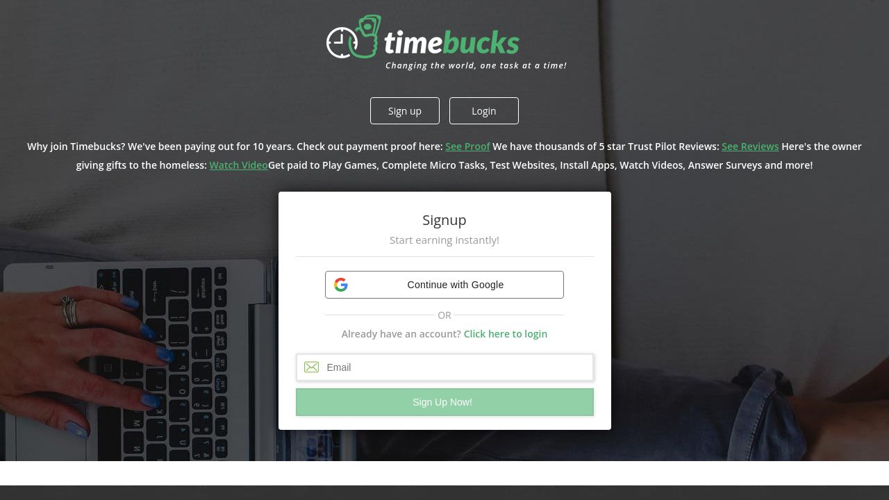 Screenshot of Timebucks.com