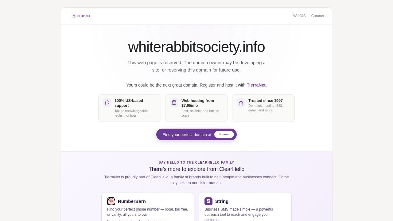 Screenshot of Whiterabbitsociety.info