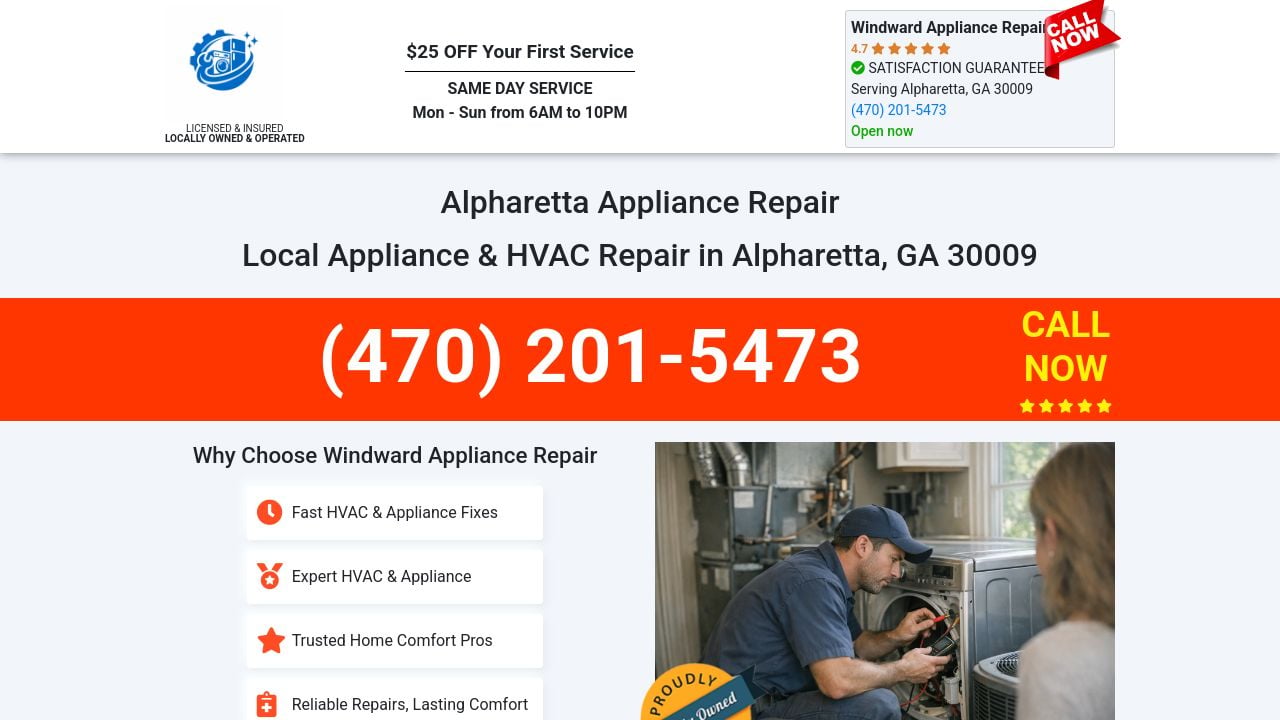 Screenshot of Windwardappliancerepair.com