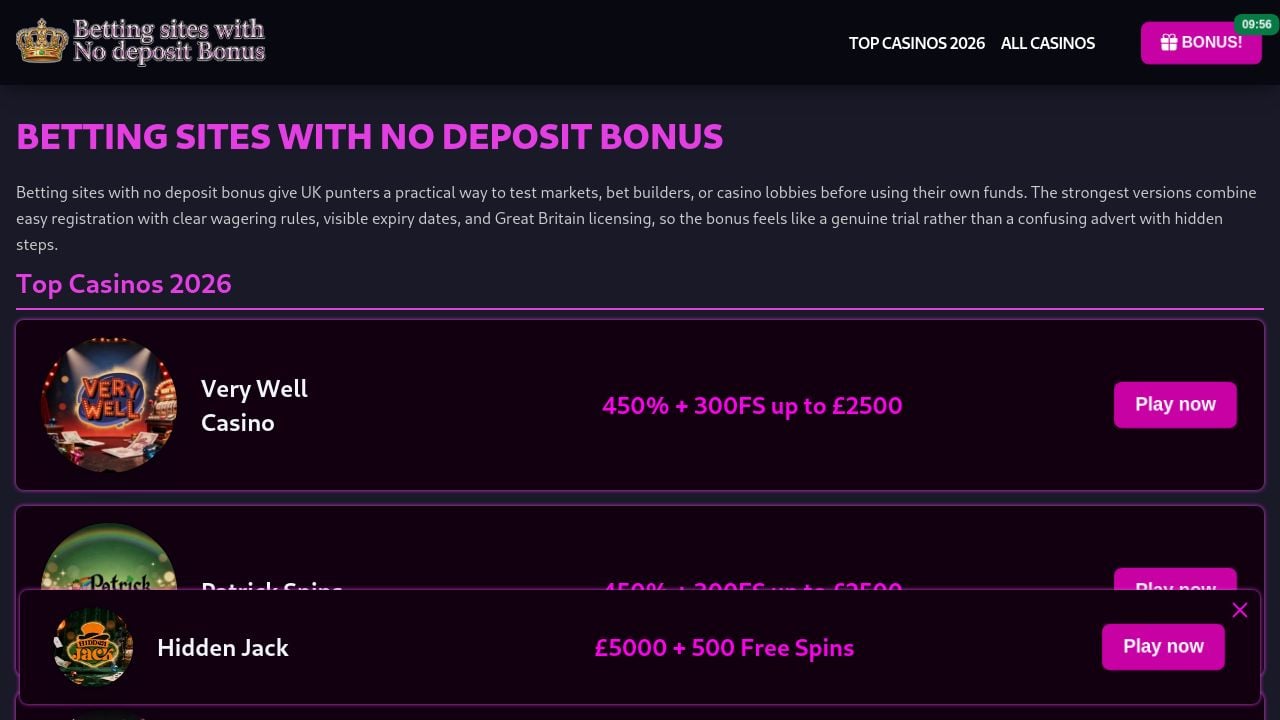 Screenshot of Bettingsiteswithnodepositbonus.uk