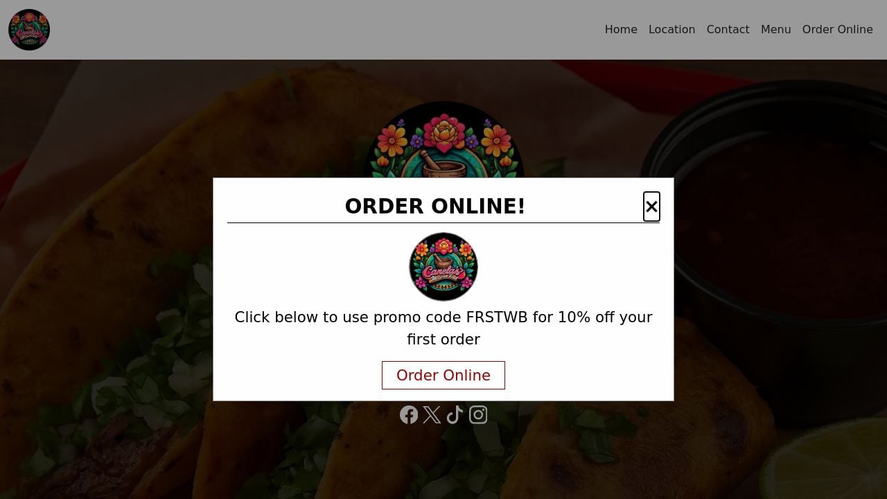 Screenshot of Canelasmexicanfoodca.com