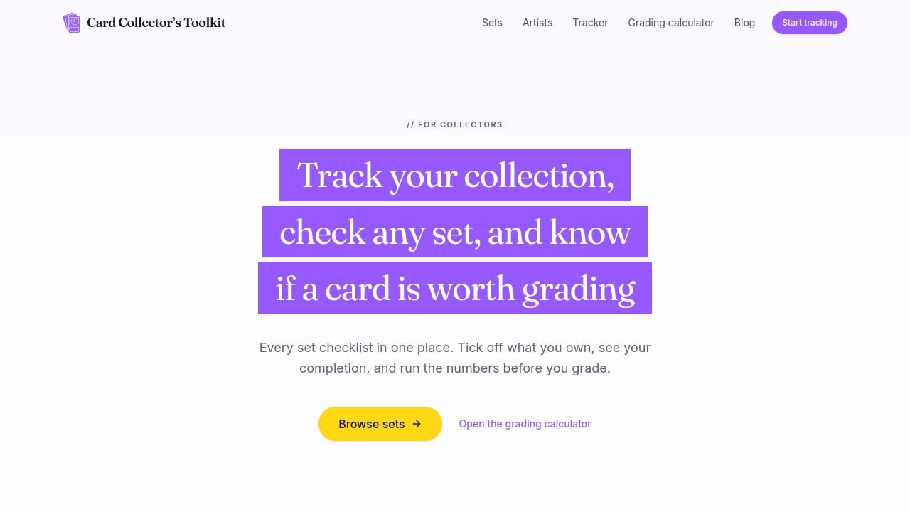 Screenshot of Cardcollectortoolkit.com