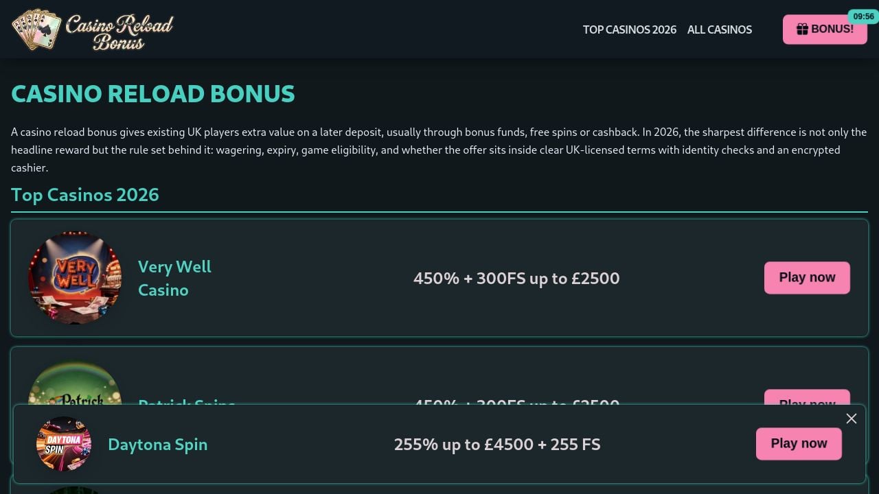 Screenshot of Casinoreloadbonus.uk