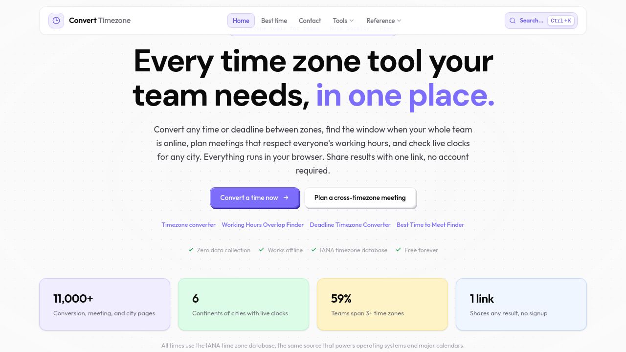 Screenshot of Convertimezone.com