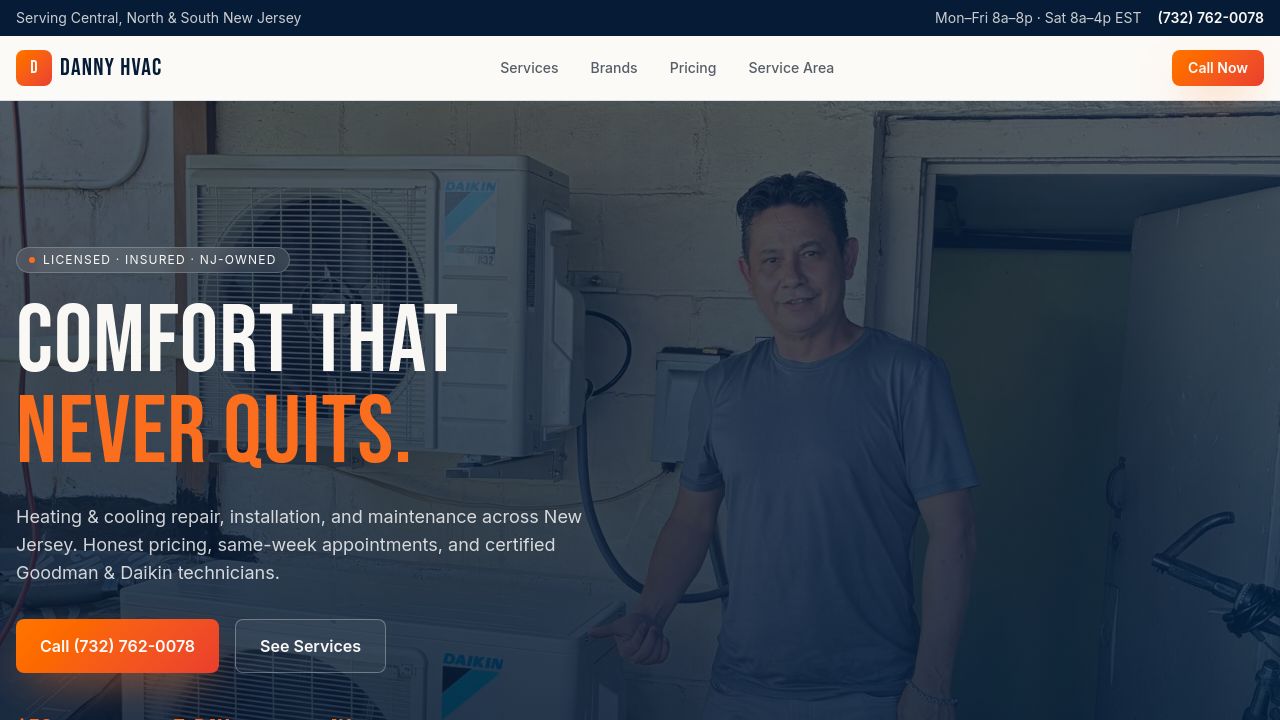 Screenshot of Dannyhvacnj.com