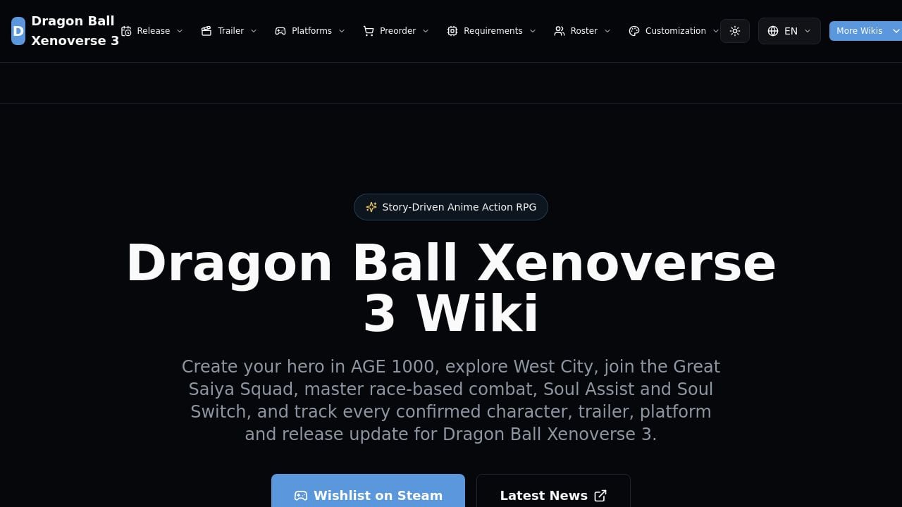 Screenshot of Dragonballxenoverse3.wiki