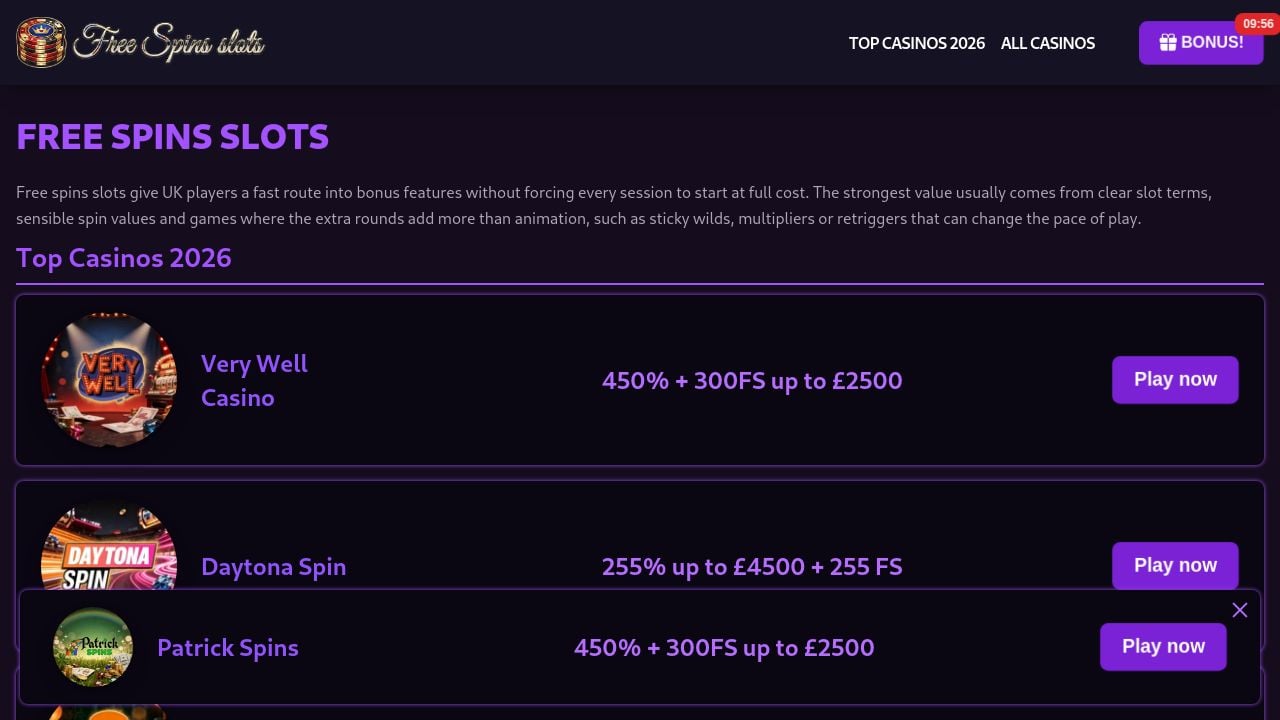 Screenshot of Freespinsslots.org.uk