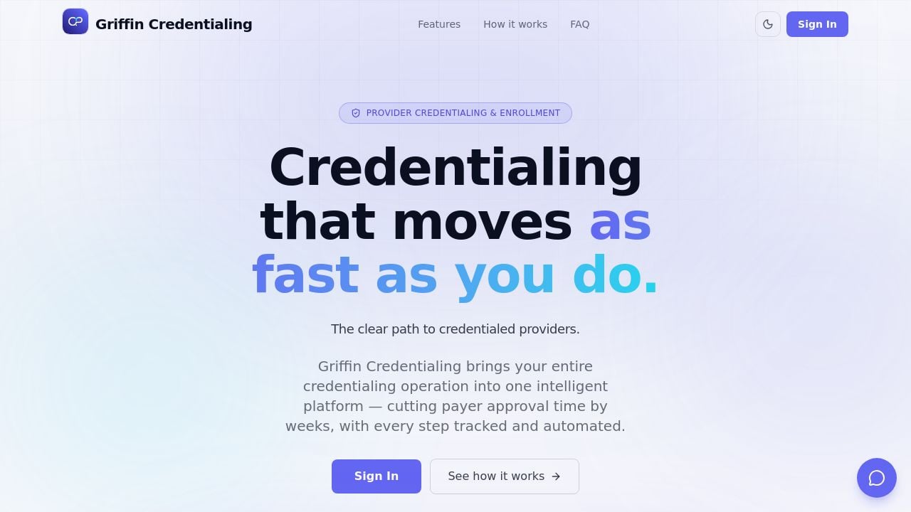 Screenshot of Griffinbhcredentialing.com