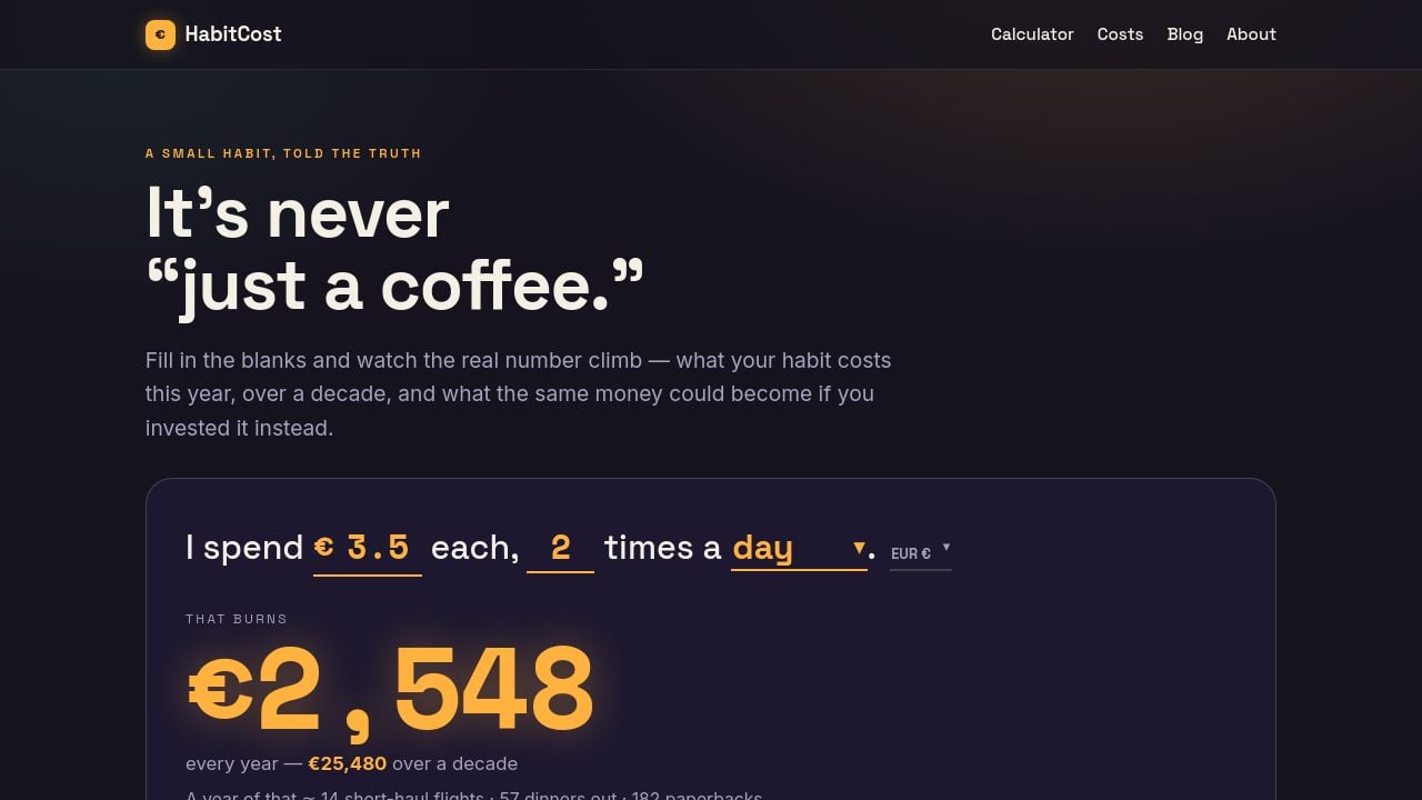 Screenshot of Habitcost.org
