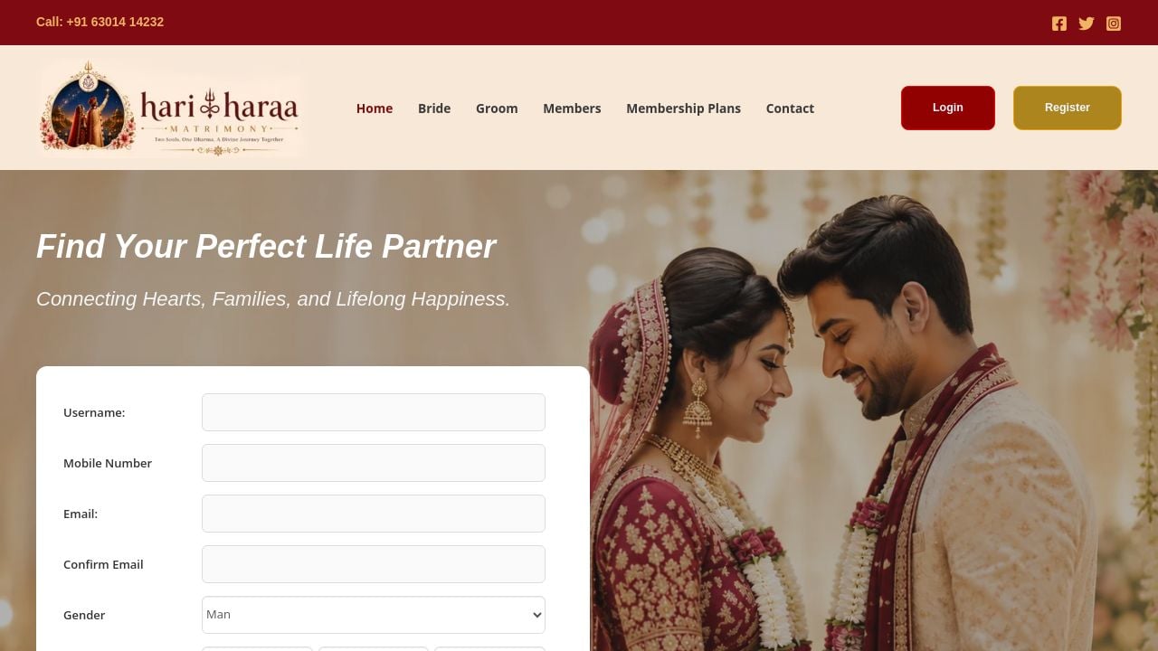 Screenshot of Hariharaamatrimony.com