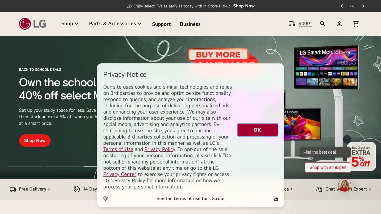 Screenshot of Lge.com