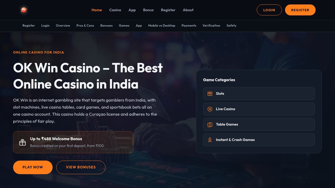 Screenshot of Okwin-casino-india.com