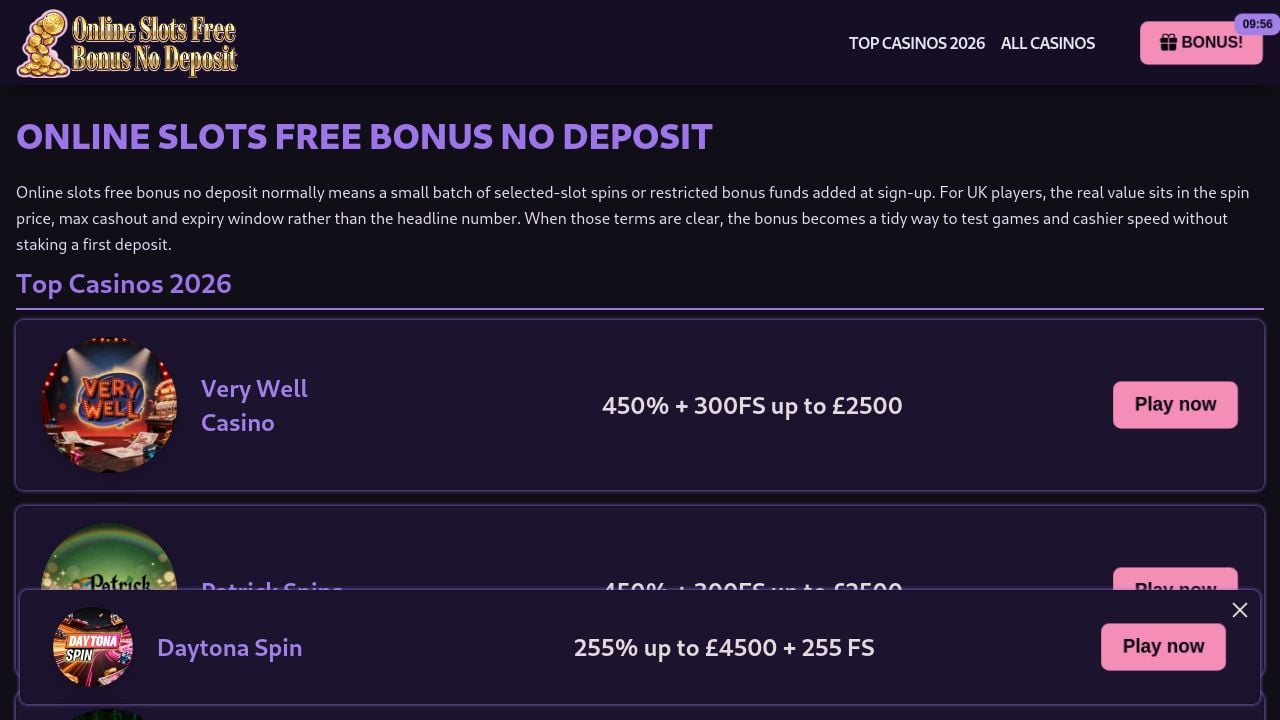Screenshot of Onlineslotsfreebonusnodeposit.uk