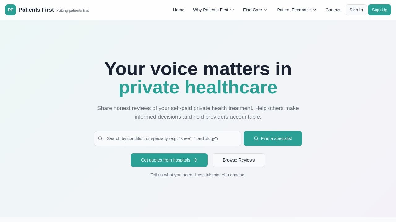 Screenshot of Patients-first.app