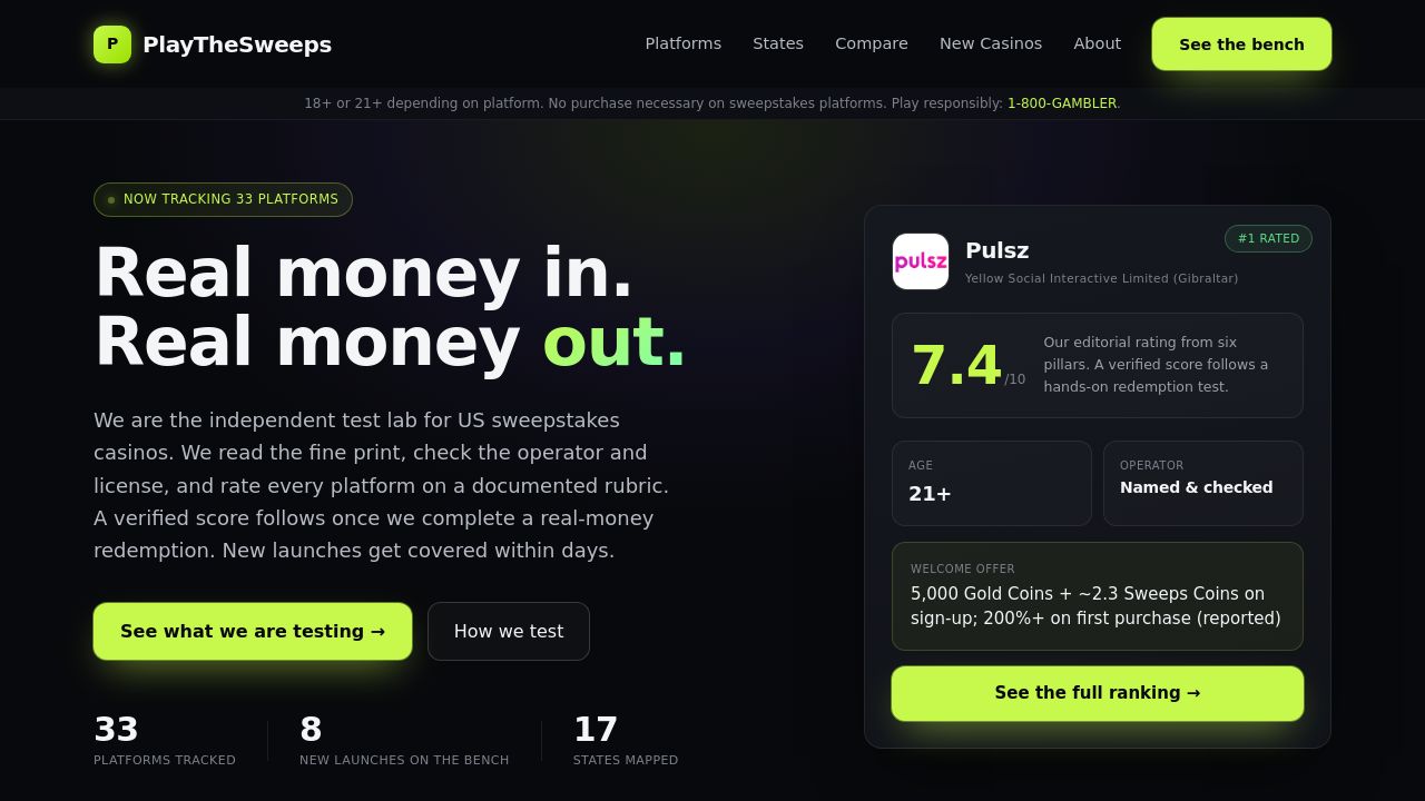 Screenshot of Playthesweeps.com