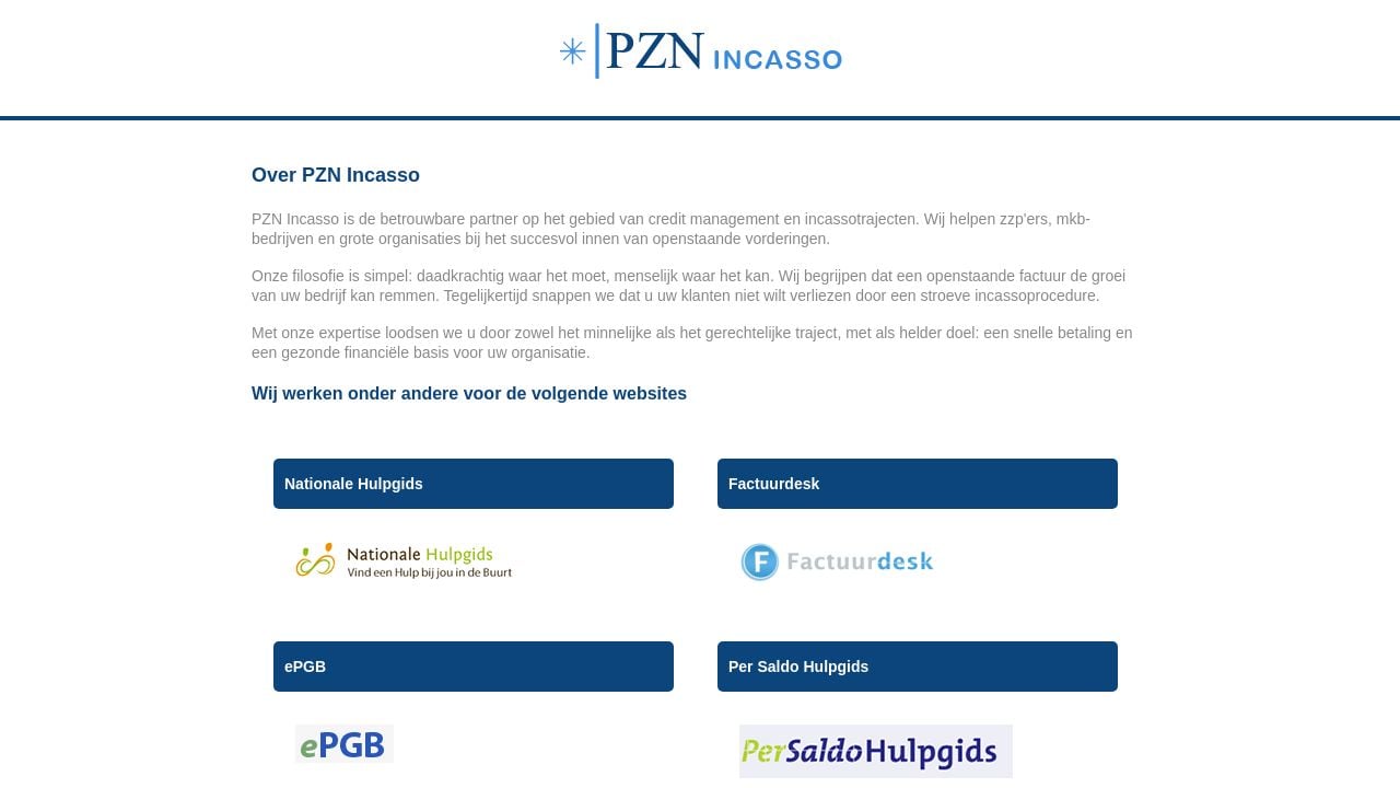 Screenshot of Pznincasso.nl