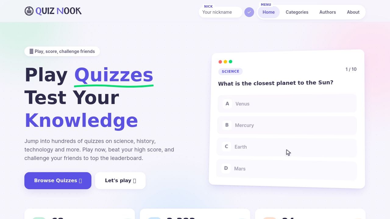 Screenshot of Quiznook.com