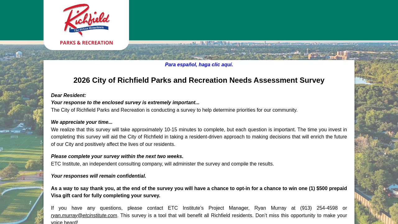 Screenshot of Richfieldparksurvey.org