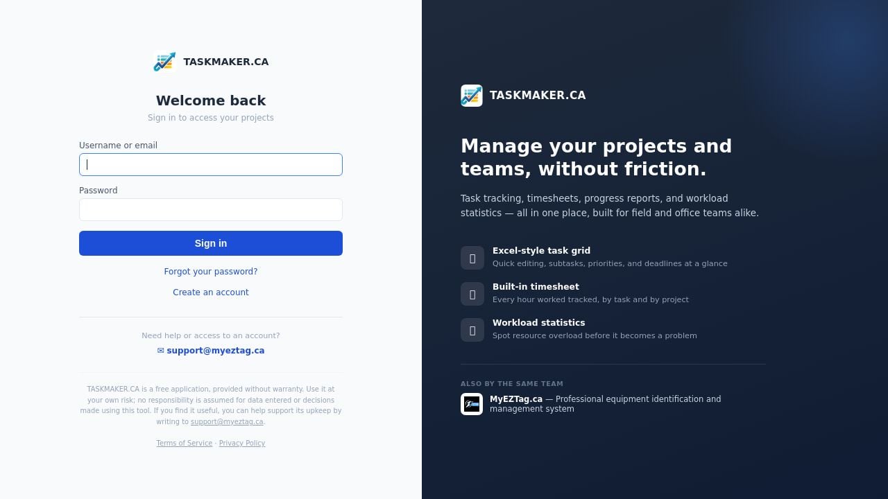 Screenshot of Taskmaker.ca