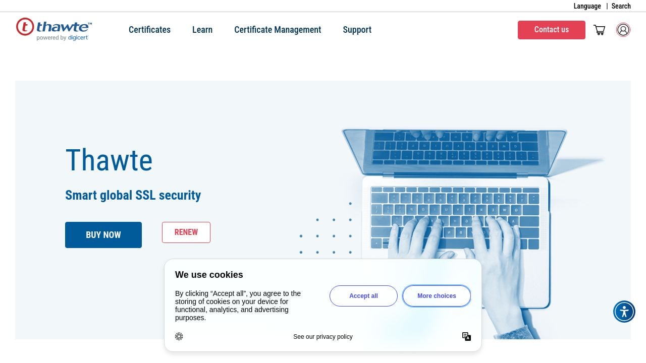 Screenshot of Thawte.com