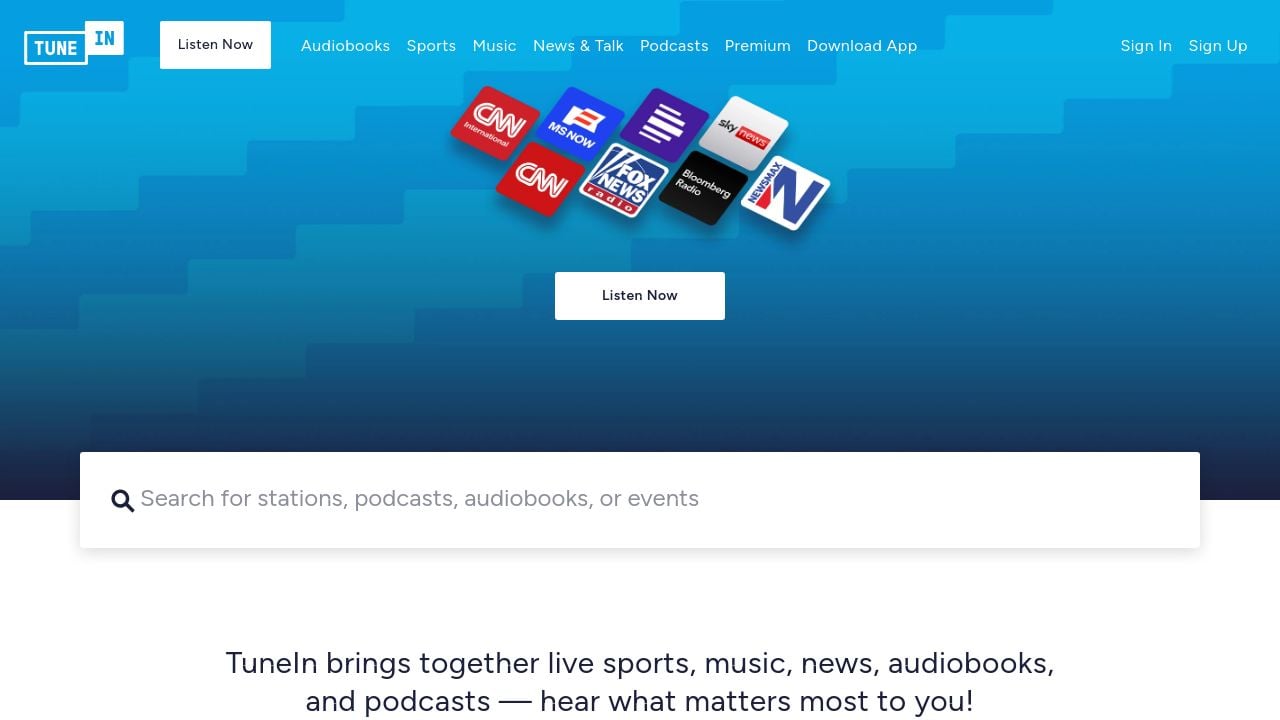 Screenshot of Tunein.com