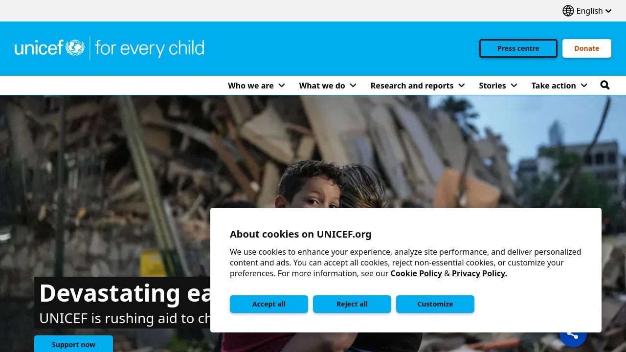 Screenshot of Unicef.org