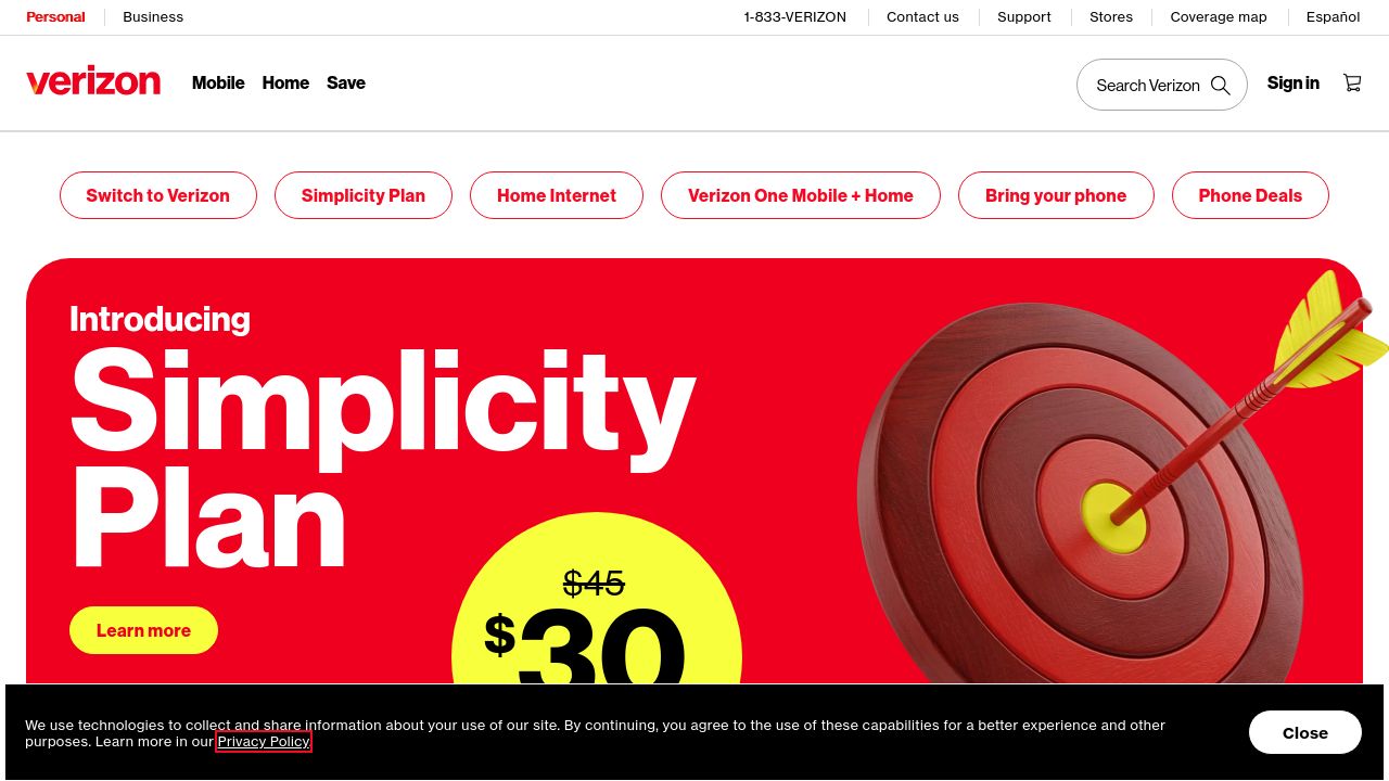 Screenshot of Verizon.net