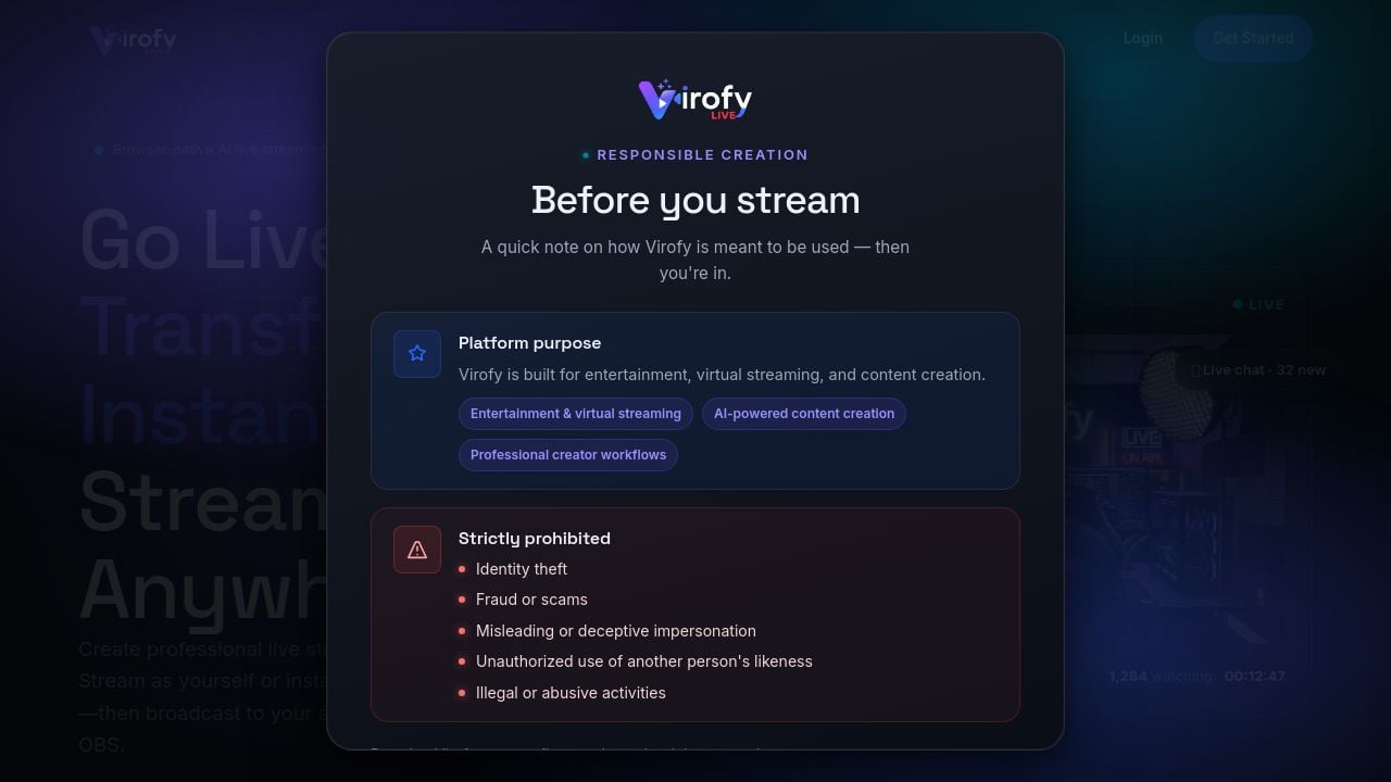 Screenshot of Virofylive.com