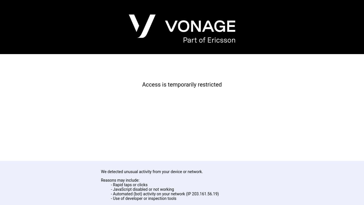 Screenshot of Vonage.com