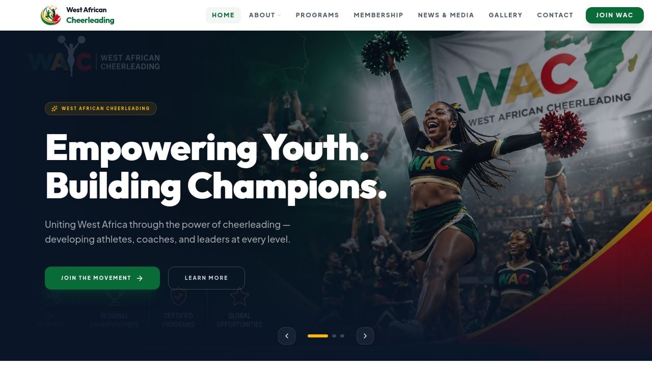 Screenshot of Westafricacheerleading.com