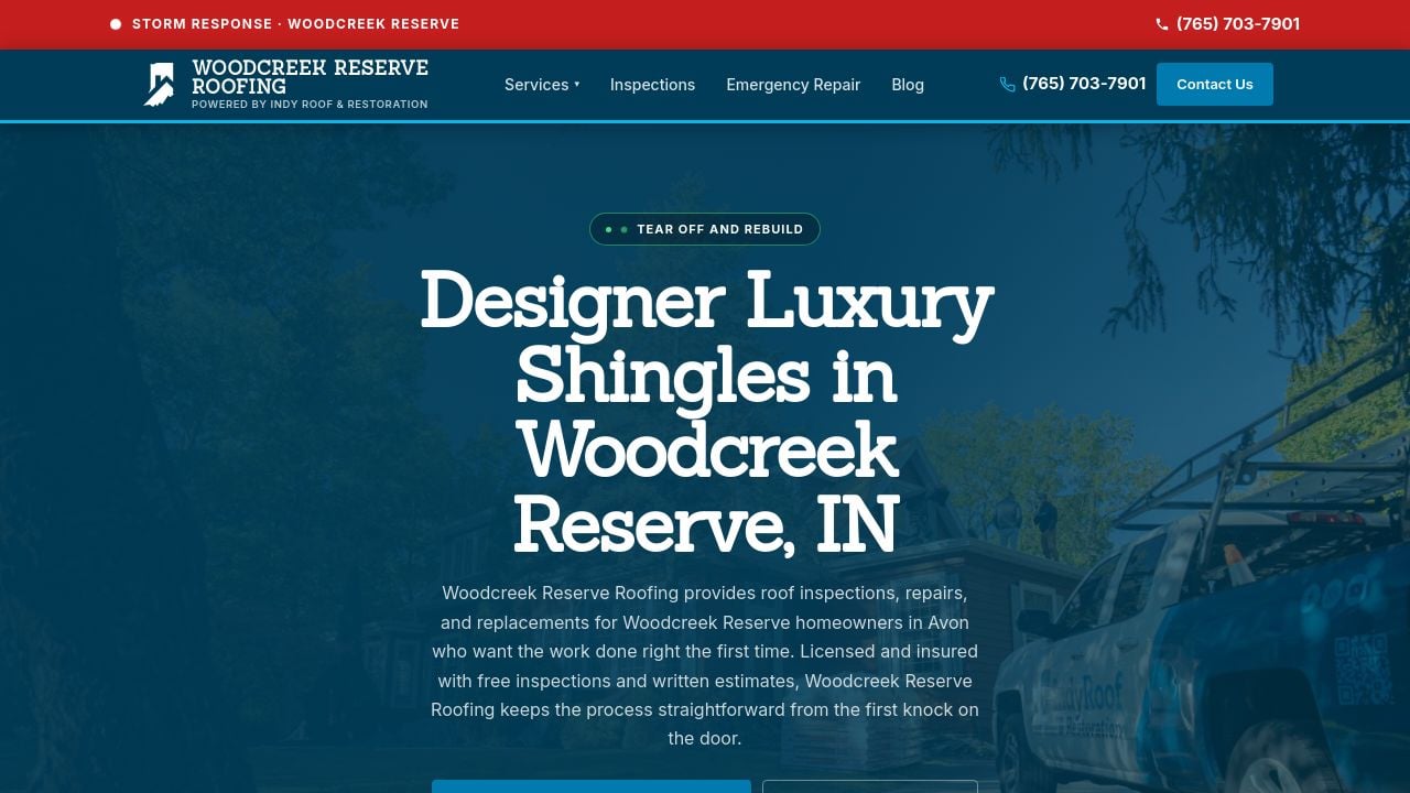 Screenshot of Woodcreekreserveroofing.com